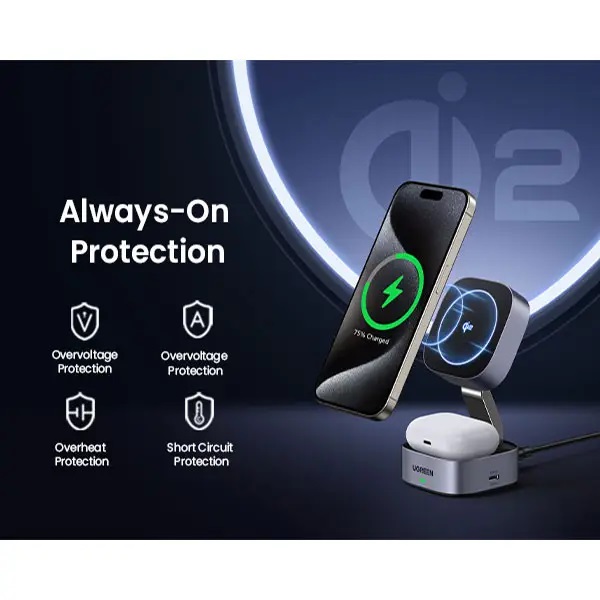 Ugreen W702 15W 2-in-1 Magnetic Wireless Charger