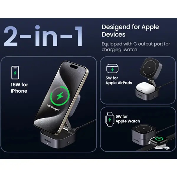 Ugreen W702 15W 2-in-1 Magnetic Wireless Charger